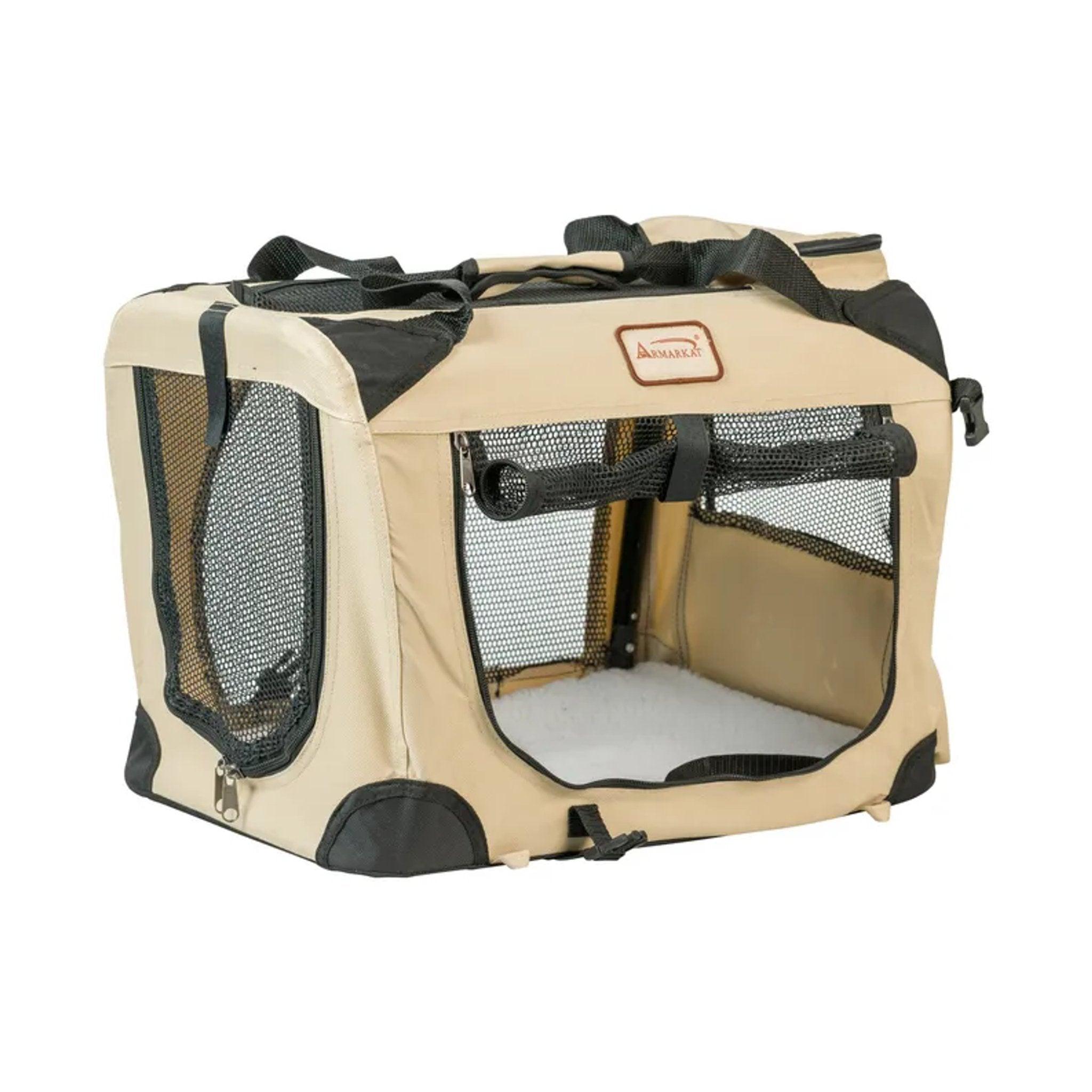 Armarkat Folding Soft Dog Crate Pet Travel Carrier - Beige